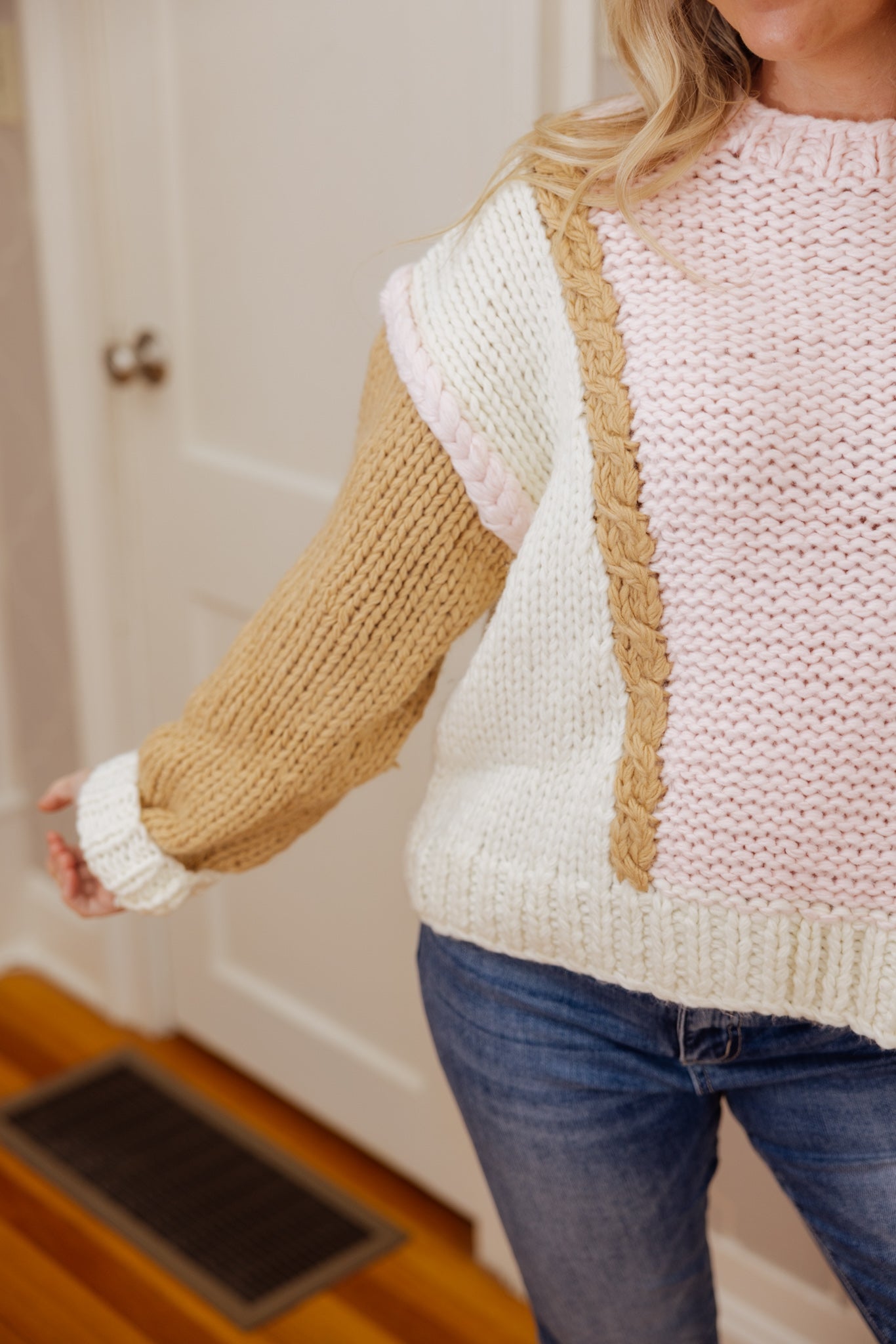 Pink Colorblock Chunky Sweater